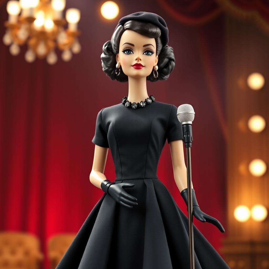 A beautifully designed Barbie doll inspired by Edith Piaf, featuring the iconic singer's signature style