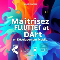 A captivating book cover for a Flutter/Dart application development guide titled 'Maîtrisez Flutter et Dart : Guide Pratique pour Débutants en Développement Mobile'