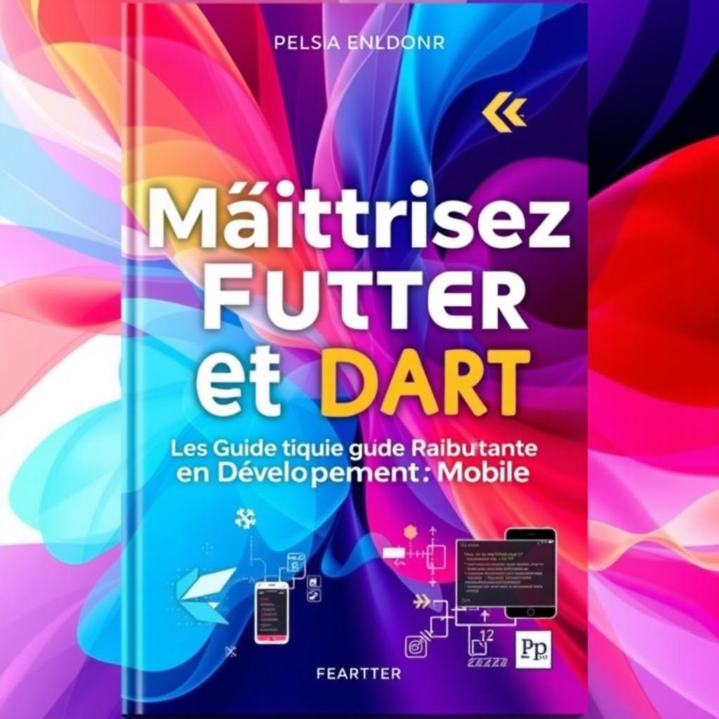 A captivating book cover for a Flutter/Dart application development guide titled 'Maîtrisez Flutter et Dart : Guide Pratique pour Débutants en Développement Mobile'