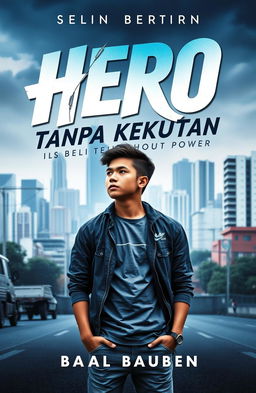 A captivating novel cover for the book titled 'Hero Tanpa Kekuatan' (Hero Without Powers)