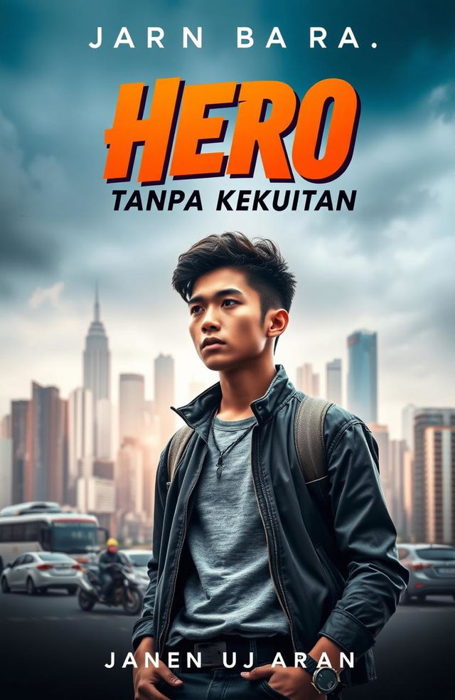 A captivating novel cover for the book titled 'Hero Tanpa Kekuatan' (Hero Without Powers)