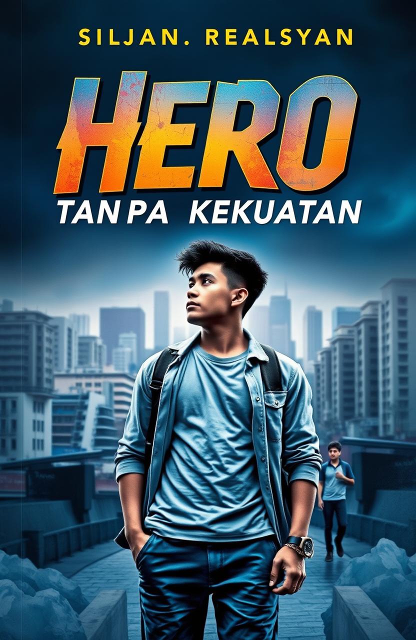 A captivating novel cover for the book titled 'Hero Tanpa Kekuatan' (Hero Without Powers)