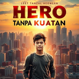 A visually striking novel cover for 'Hero Tanpa Kekuatan' (Hero Without Powers)