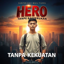 A visually striking novel cover for 'Hero Tanpa Kekuatan' (Hero Without Powers)