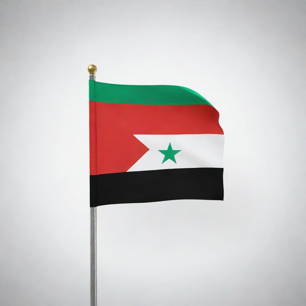 Create a faithful representation of the Syrian flag in its traditional colors: red, white, black, with two green stars centered on the white band.