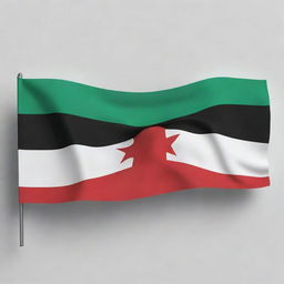 Create a faithful representation of the Syrian flag in its traditional colors: red, white, black, with two green stars centered on the white band.