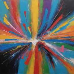 Generate an abstract expressionistic painting full of vibrant colours and striking contrast.