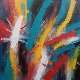 Generate an abstract expressionistic painting full of vibrant colours and striking contrast.