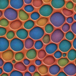 Create an image featuring cells in an array of vibrant, rainbow colors, showcasing their intricate structures.