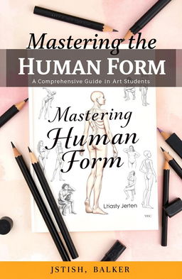 A captivating cover for a human figure drawing book aimed at art students, featuring a beautifully illustrated human figure in various poses, showcasing the anatomy and structure