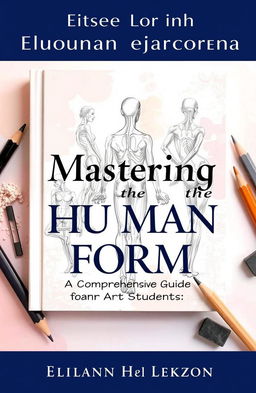 A captivating cover for a human figure drawing book aimed at art students, featuring a beautifully illustrated human figure in various poses, showcasing the anatomy and structure