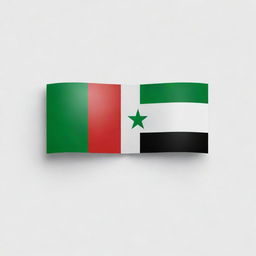 Depict a Syrian flag where the phrase 'لا إله إلا الله' is elegantly inscribed in Arabic calligraphy between its two green stars on the white band.