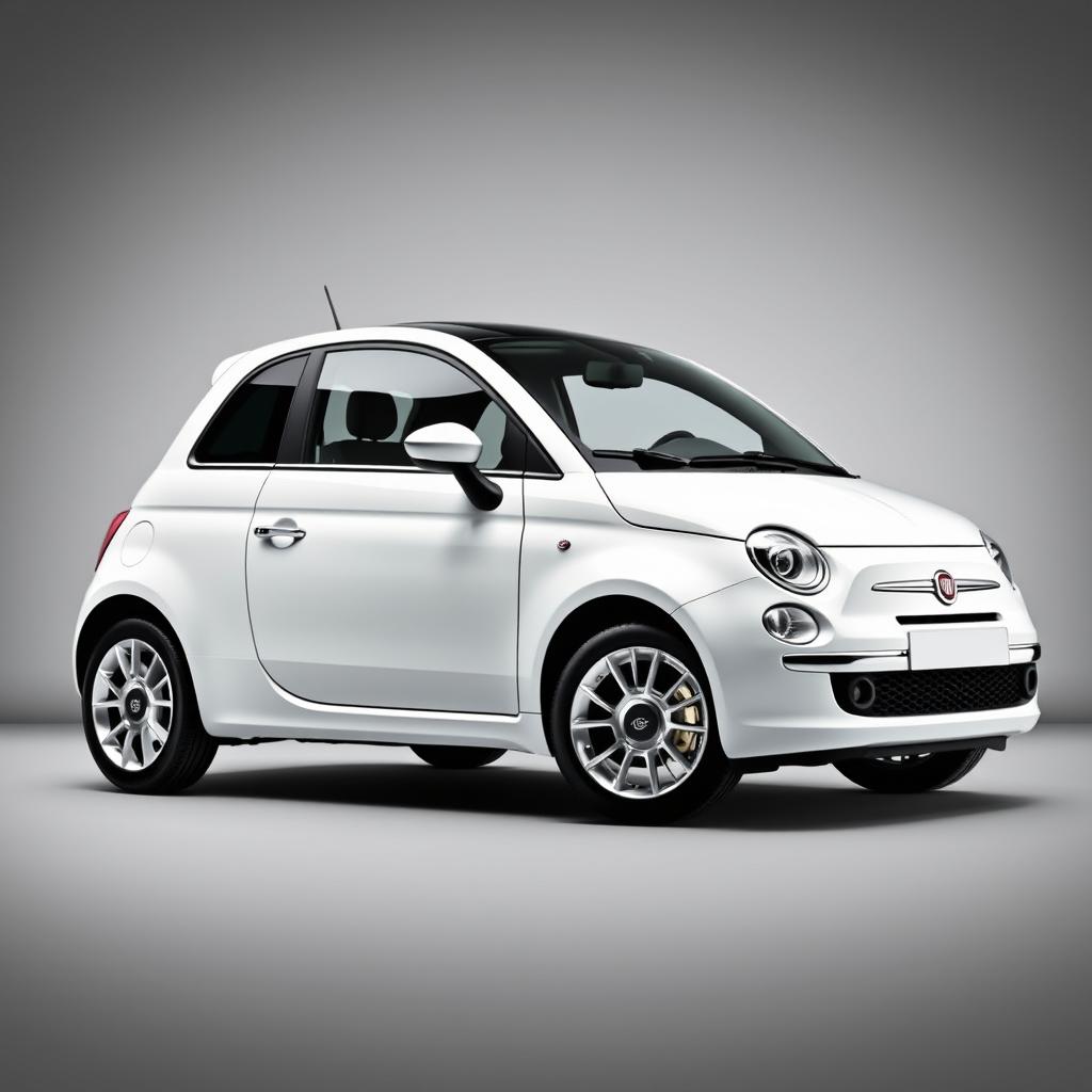 A striking Fiat 500 DolceVita in a pristine white finish, featuring sleek silver wheels