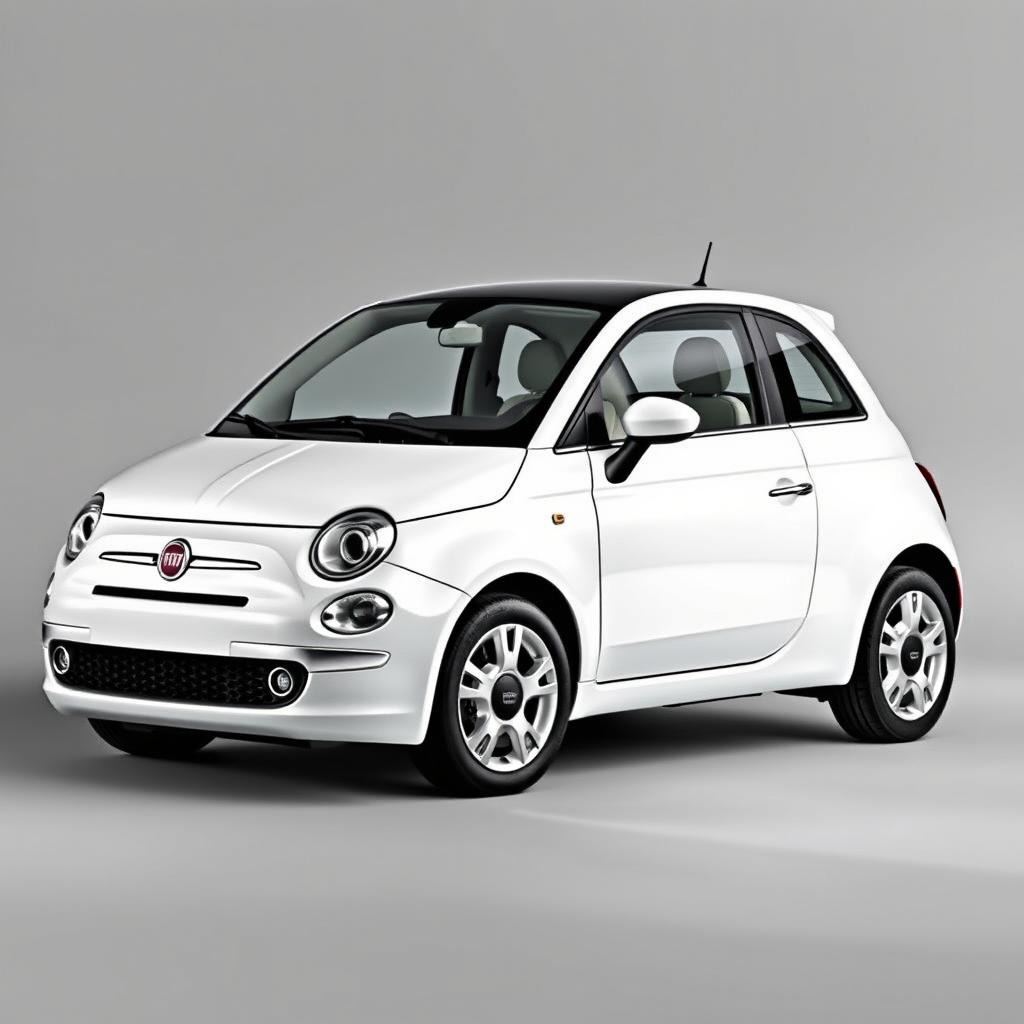 A striking Fiat 500 DolceVita in a pristine white finish, featuring sleek silver wheels