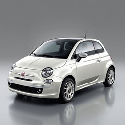 A sleek Fiat 500 Dolcevita with silver wheels, elegantly positioned in a smooth grey background