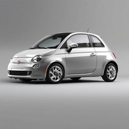 A sleek Fiat 500 Dolcevita with silver wheels, elegantly positioned in a smooth grey background