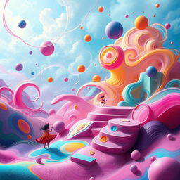 A surrealistic representation of colorful, abstract whimsies called 'coces'