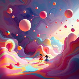 A surrealistic representation of colorful, abstract whimsies called 'coces'