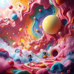 A surrealistic representation of colorful, abstract whimsies called 'coces'