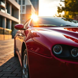 A close-up of a sleek and elegant Alfa Romeo 147, showcasing its distinctive Italian design with smooth lines and a shiny, polished red exterior