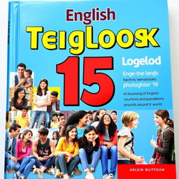 A vibrant and engaging cover for an English textbook targeting teenagers around 15 years old