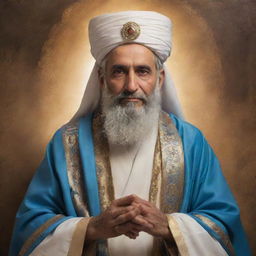 Depict an image of Hashem Kanaa as imaginative interpretation: a knowledgeable, enigmatic figure with an aura of calmness and wisdom, dressed in traditional clothing and basking in a sublime glow.