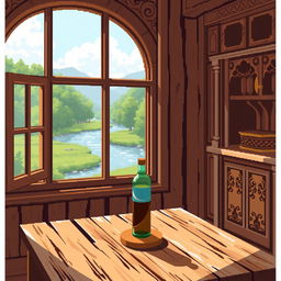 Pixel art depicting a quaint Russian countryside house interior