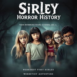 A movie poster for the film "Sirley Horror History", showcasing a diverse group of friends