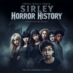 A movie poster for the film "Sirley Horror History", showcasing a diverse group of friends