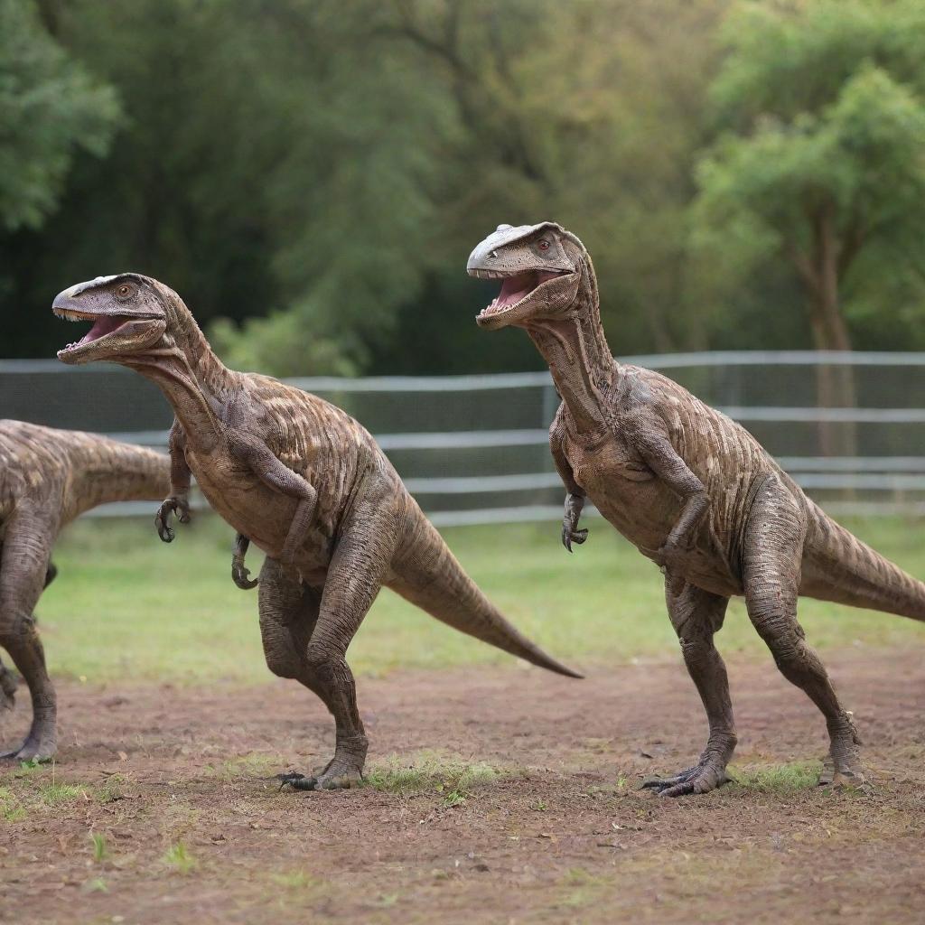 Not far from the Tyrannosaurus enclosure, a pack of nimble Velociraptors are seen behind a sturdy, 5-metre-high electric fence. Their quick, agile movement draw gasps from the viewers.