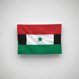 Create an accurate visualization of the Syrian government flag: three equal horizontal bands of red (top), white, and black with two small, green, five-pointed stars in a horizontal line centered in the white band.