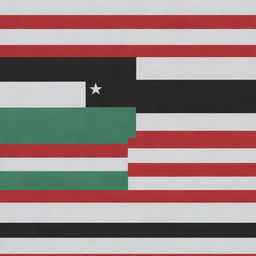 Create an accurate visualization of the Syrian government flag: three equal horizontal bands of red (top), white, and black with two small, green, five-pointed stars in a horizontal line centered in the white band.