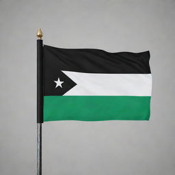 Create an artistic representation of the Syrian flag in monochrome - black for the red, and white bands, and gray for green stars centered on the white band.