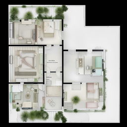 A detailed, architectural map of a home on a 30ft by 17ft rectangular space. The layout includes two bedrooms, one kitchen, and two bathrooms.