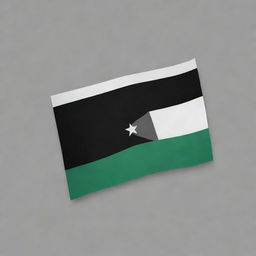 Create an artistic representation of the Syrian flag in monochrome - black for the red, and white bands, and gray for green stars centered on the white band.