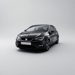 A sleek black Seat Ibiza positioned elegantly against a smooth grey background