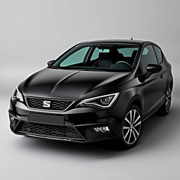 A sleek black Seat Ibiza positioned elegantly against a smooth grey background