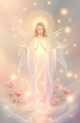 A serene and ethereal representation of a Healing Spirit, depicted as a delicate, luminous figure surrounded by glowing, soft colors