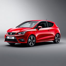 A striking Seat Ibiza in a vibrant red finish, featuring sleek black alloy wheels