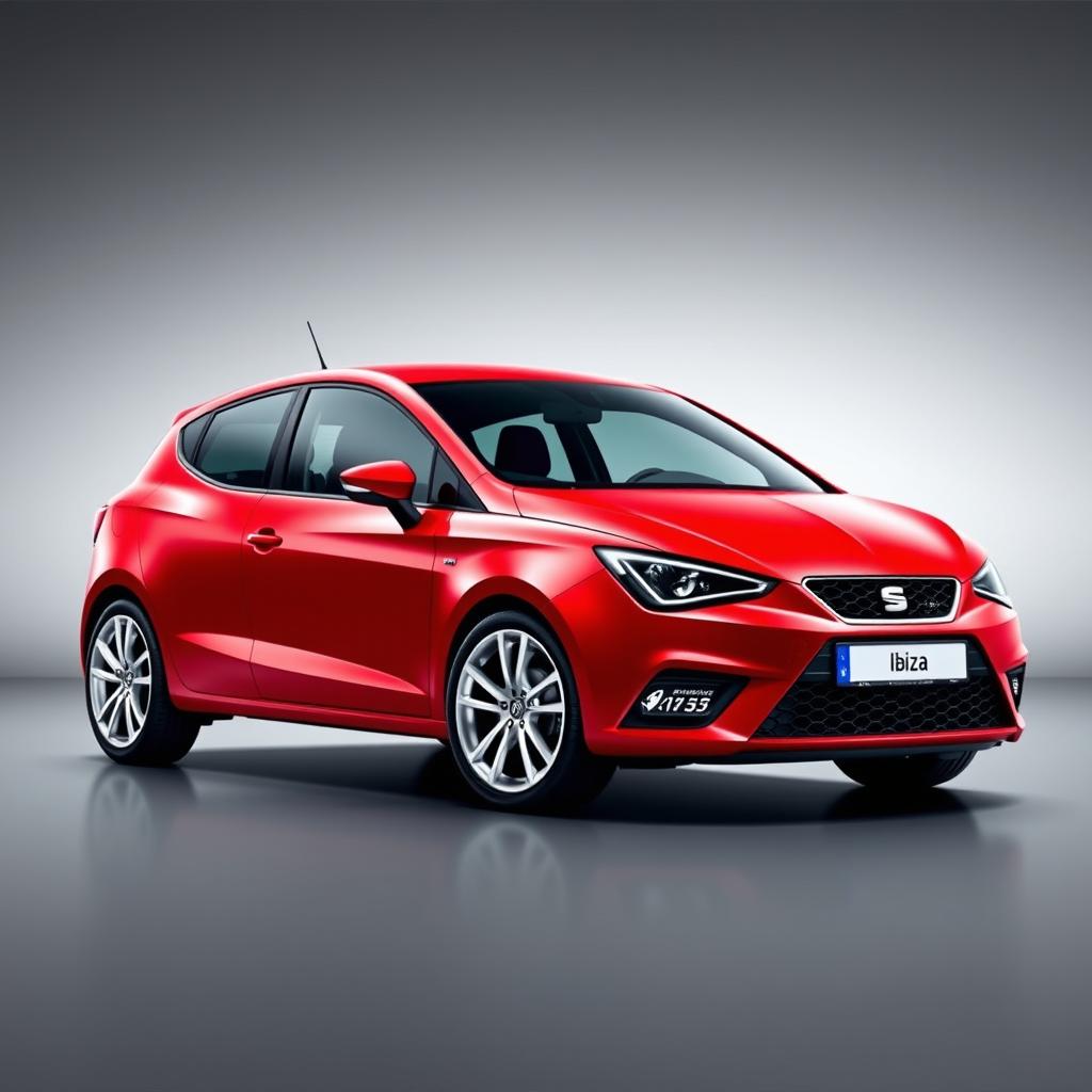 A striking Seat Ibiza in a vibrant red finish, featuring sleek silver alloy wheels