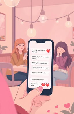 An illustration of a romantic scenario between two friends who are communicating through text messages