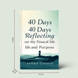 A book cover design measuring 14cm by 21cm, themed around '40 Days Reflecting on My Financial Life and Purpose' by author Sandro Candido