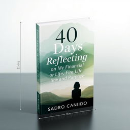 A book cover design measuring 14cm by 21cm, themed around '40 Days Reflecting on My Financial Life and Purpose' by author Sandro Candido