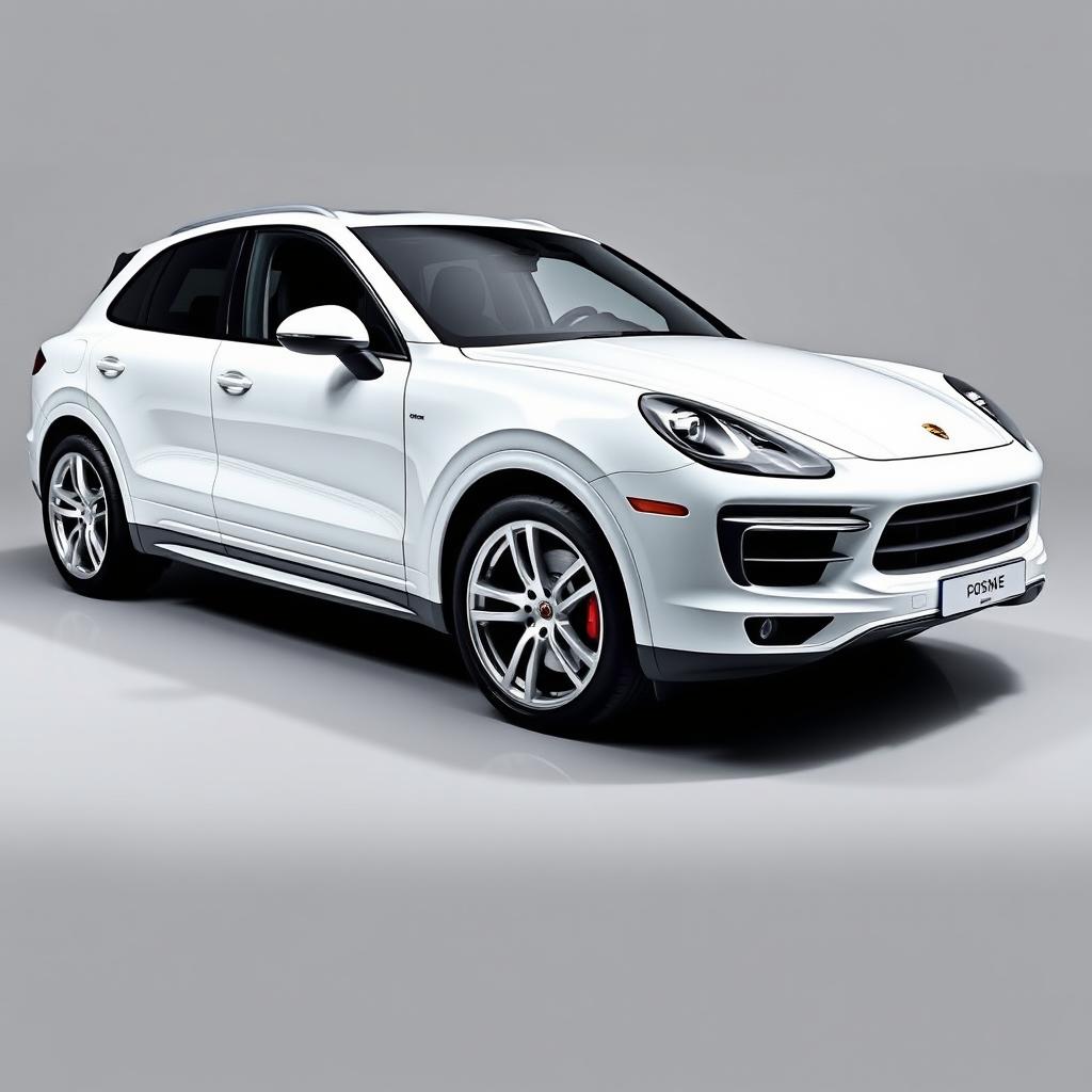 A striking Porsche Cayenne Coupé in a dazzling white finish, featuring sleek silver wheels