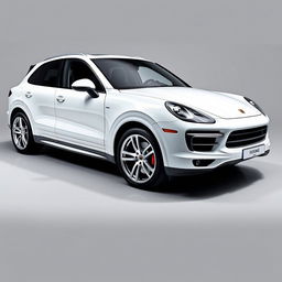 A striking Porsche Cayenne Coupé in a dazzling white finish, featuring sleek silver wheels