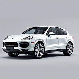 A striking Porsche Cayenne Coupé in a dazzling white finish, featuring sleek silver wheels