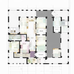 A detailed, architectural map of a home on a 30ft by 17ft rectangular space. The layout includes two bedrooms, one kitchen, and two bathrooms.