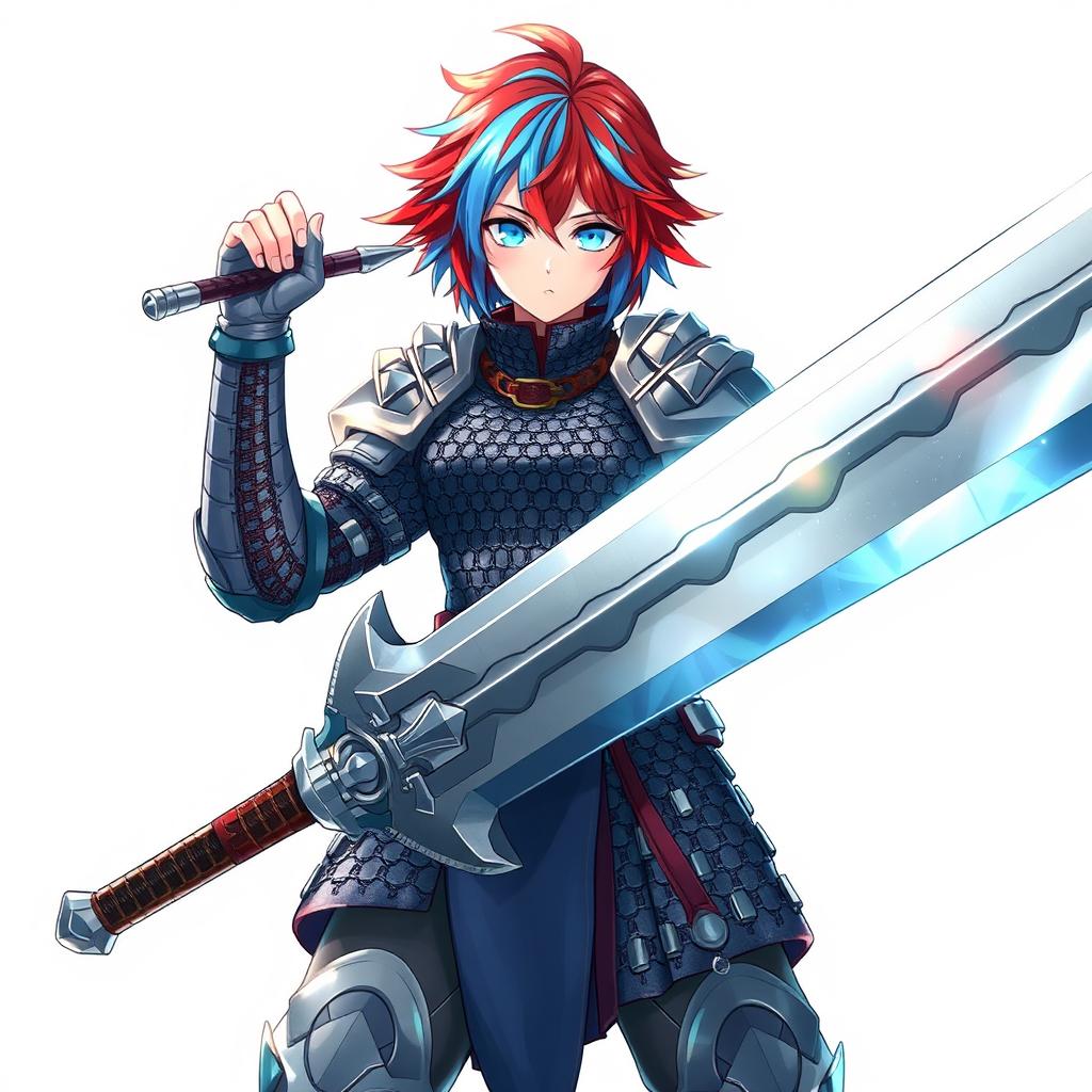 A human fighter holding a gigantic greatsword, standing in a dynamic pose with the sword raised