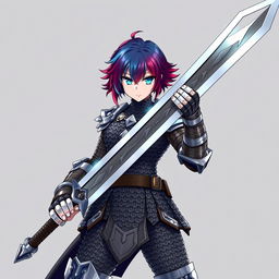 A human fighter holding a gigantic greatsword, standing in a dynamic pose with the sword raised