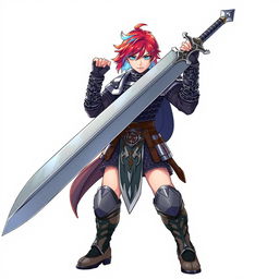 A human fighter holding a gigantic greatsword, standing in a dynamic pose with the sword raised